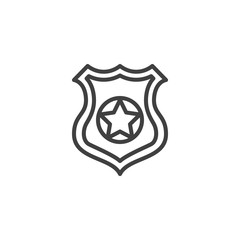 Police badge line icon. linear style sign for mobile concept and web design. Shield with star outline vector icon. Symbol, logo illustration. Vector graphics