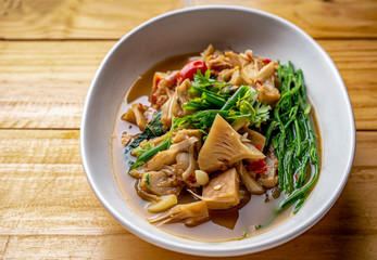 Jackfruit Curry,Northern Thai Food, Curry young jackfruit with fresh small tomato and green veggie,Jackfruit curry, local food in northern Thailand The food is delicious and spicy.