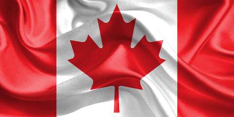 Canada Flag. Flag of Canada. Waving Canadian Flags. 3D Realistic Background Illustration in Silk Fabric Texture