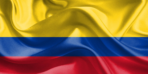 Colombia Flag. Flag of Columbia. Waving Colombia Flags. 3D Realistic Background Illustration in Silk Fabric Texture
