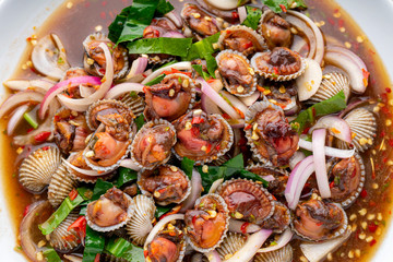Cockle Salad,Cockles salad / Hot and spicy shellfish blood cockles salad mix vegetable tomato herb...