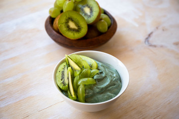 Spirulina smoothie bowl with green fruit