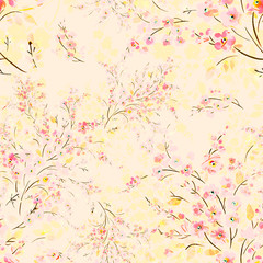 Watercolor seamless pattern of flowering branches.