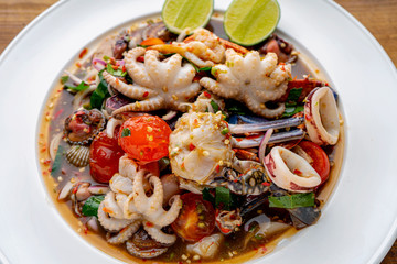 Thai food, spicy mixed seafood salad,Thai spicy food recipe,Spicy seafood,Yum Spicy seafood