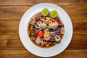 Thai food, spicy mixed seafood salad,Thai spicy food recipe,Spicy seafood,Yum Spicy seafood