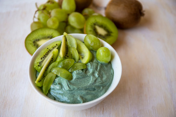 Spirulina smoothie bowl with green fruit