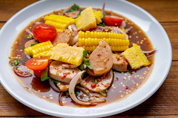 Thai pork sausage salad, Spicy Vietnamese Pork Sausage Salad (Yum Moo Yor)