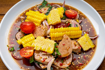 Thai pork sausage salad, Spicy Vietnamese Pork Sausage Salad (Yum Moo Yor)
