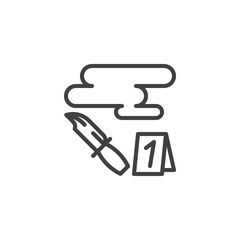 Obraz premium Bloody knife evidence line icon. linear style sign for mobile concept and web design. Crime scene investigation outline vector icon. Symbol, logo illustration. Vector graphics