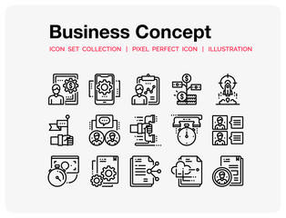 Business  Icons Set. UI Pixel Perfect Well-crafted Vector Thin Line Icons. The illustrations are a vector.