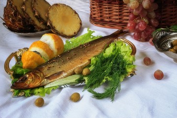 Still life with smoked herring