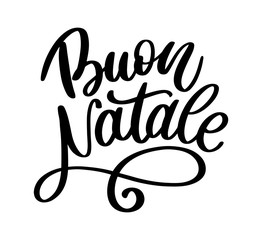 Buon Natale. Merry Christmas Calligraphy Template in Italian. Greeting Card Black Typography on White Background. Vector Illustration Hand Drawn Lettering.