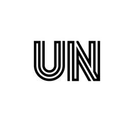 Initial two letter black line shape logo vector UN