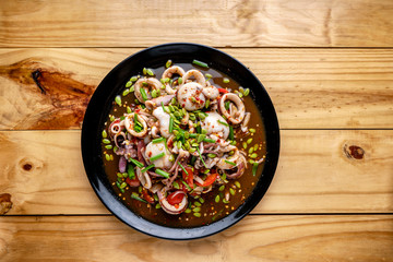 Yum, Spicy Thai Squid Salad,Thai style salad used as an hors d'oeuvres, Thai food, Octopus Spicy ,Yum pickled with fermented water
