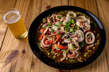 Yum, Spicy Thai Squid Salad,Thai style salad used as an hors d'oeuvres, Thai food, Octopus Spicy ,Yum pickled with fermented water