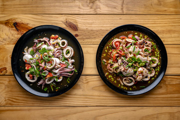 Yum, Spicy Thai Squid Salad,Thai style salad used as an hors d'oeuvres, Thai food, Octopus Spicy ,Yum pickled with fermented water