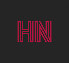 Initial two letter red line shape logo on black vector HN