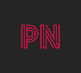Initial two letter red line shape logo on black vector PNN