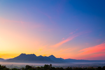 Sunrise with the mist Beautiful landscape for relaxing in thailand