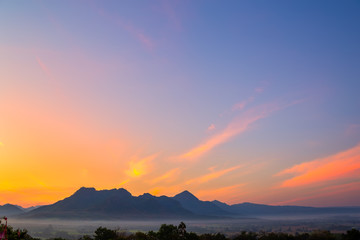 Sunrise with the mist Beautiful landscape for relaxing in thailand
