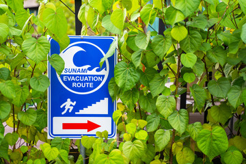 Tsunami evacuation route sign at hotel