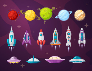 Cosmos and ufo flat vector illustrations set © alex_cardo