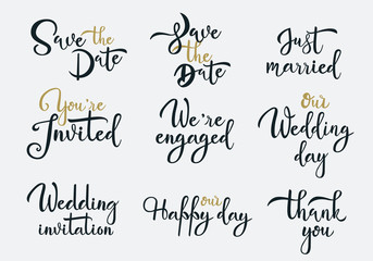 Wedding invitations white handwritten vector lettering set