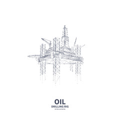 Isolated oil and gas drilling low poly wireframe banner template on white background. Polygonal naphtha industry, earth mining, mineral resource extraction mesh art illustration with connected dots.