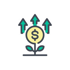 Financial investments color line icon. Money plant growth vector outline colorful sign.