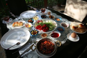 family having breakfast, morning breakfast Turkish family having breakfast