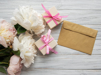 Envelope with pink peonies