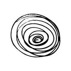 Hand drawn black ink circle brash stroke. Simple abstract round element. Single, careless painted vector. Black, isolated on a white background. Grunge design.