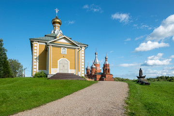 Church of St. Nicholas the Wonderworker in the Holguin Monastery. Village Volgoverkhovye, Tver region, Russia. Source of the Volga