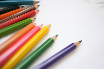 Colorful colored pencils close up, art supplies for painting education in classroom, kids...