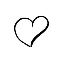 Hand drawn one heart. Simple doodle style icon. Single, careless vector heart. Black isolated on a white background.