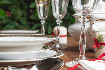 Close up of holiday table setting modern interior