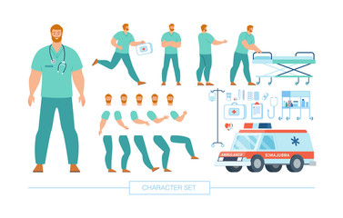 Doctor Character Constructor Flat Vector Set
