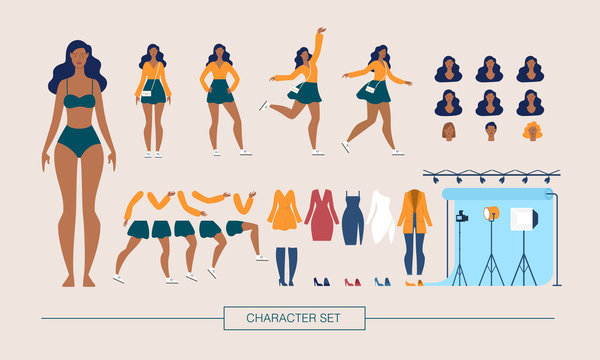 Fashion Model Character Constructor Flat Vector
