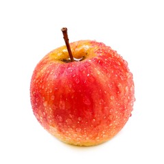 Apple  fresh organic fruit isolated white background, red, orange, yellow colorful apple with water drops skin in autumn season, fruits harvesting time concept