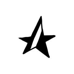 Hand drawn one star. Simple doodle style icon. Single, careless painted vector star. Black isolated on a white background.
