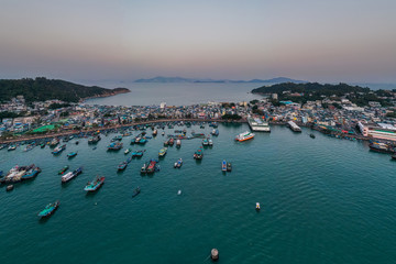 Aerial view sunset at Cheung Chau island of Hong Kong