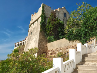 Historic castle with beach in Vila Nova de Milfontes in Portugal at river Mira