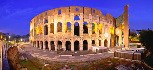 Naklejka premium Rome. Colosseum square panoramic evening view in Rome