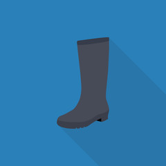 rubber icon in flat style with long shadow, isolated vector illustration on blue transparent background. rubber boot