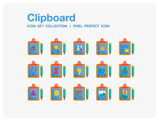 Clipboard Icons Set. UI Pixel Perfect Well-crafted Vector Thin Line Icons. The illustrations are a vector.