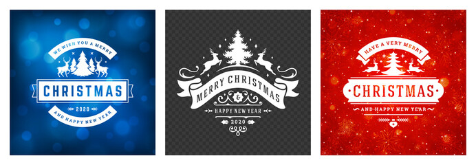 Obraz premium Christmas photo overlays vintage typographic design ornate decoration symbols with holidays wishes vector illustration