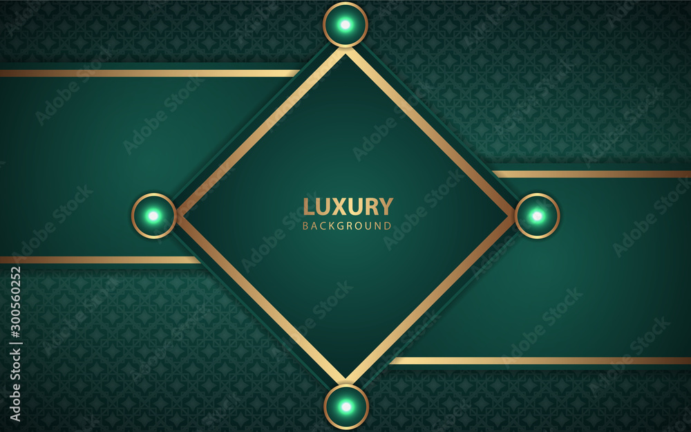 Poster abstract dark green paper shapes overlapping background a combination with glowing light. luxury and