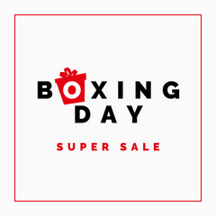 Boxing day sale typography social media poster template design with gift box icon and simple clean minimal design vector illustration