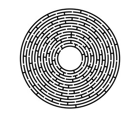 Black vector labyrinth in flat style on an isolated white background. Round maze puzzle. A game for the of logic, intelligence, find the way exit from the circle.
