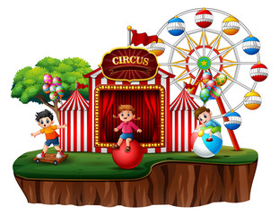 Cartoon children having fun on the amusement